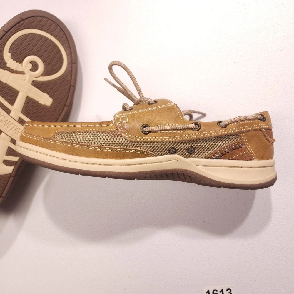 Margaritaville Mens 8.5 Brown Leather Mesh Anchor Lace Up Boat Shoes NWOB